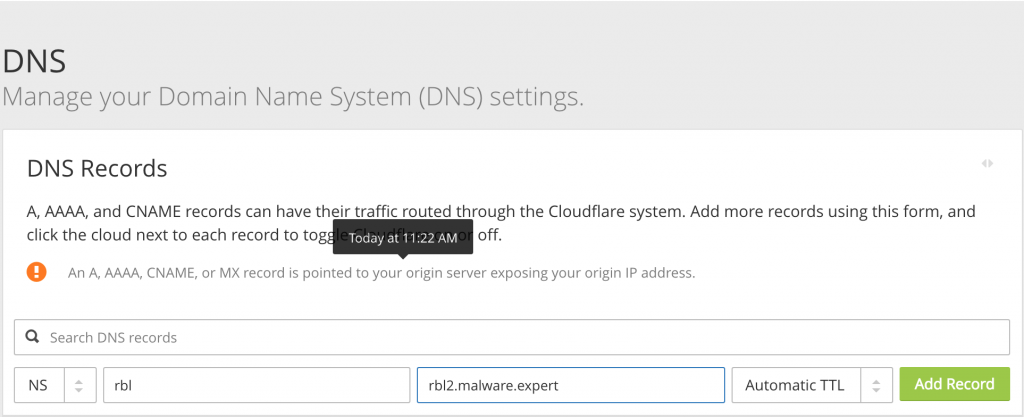 CloudFlare DNS NS-Record