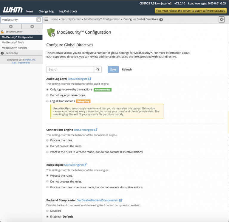 Deploying ModSecurity Rule Set in cPanel/WHM
