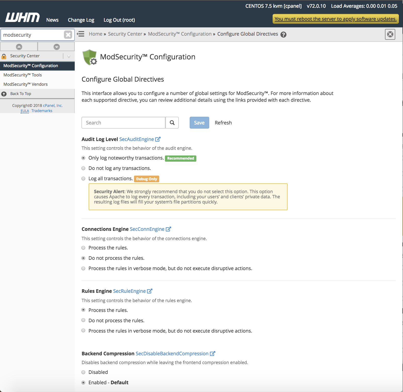 ModSecurity configuration cPanel