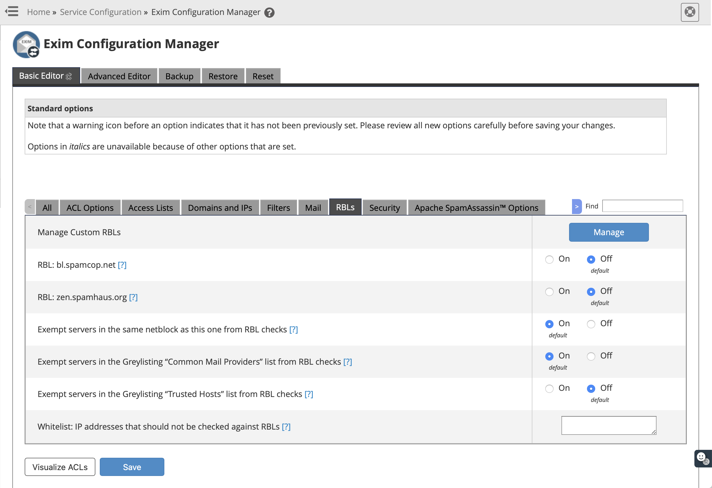 Exim Configuration Manager - Save