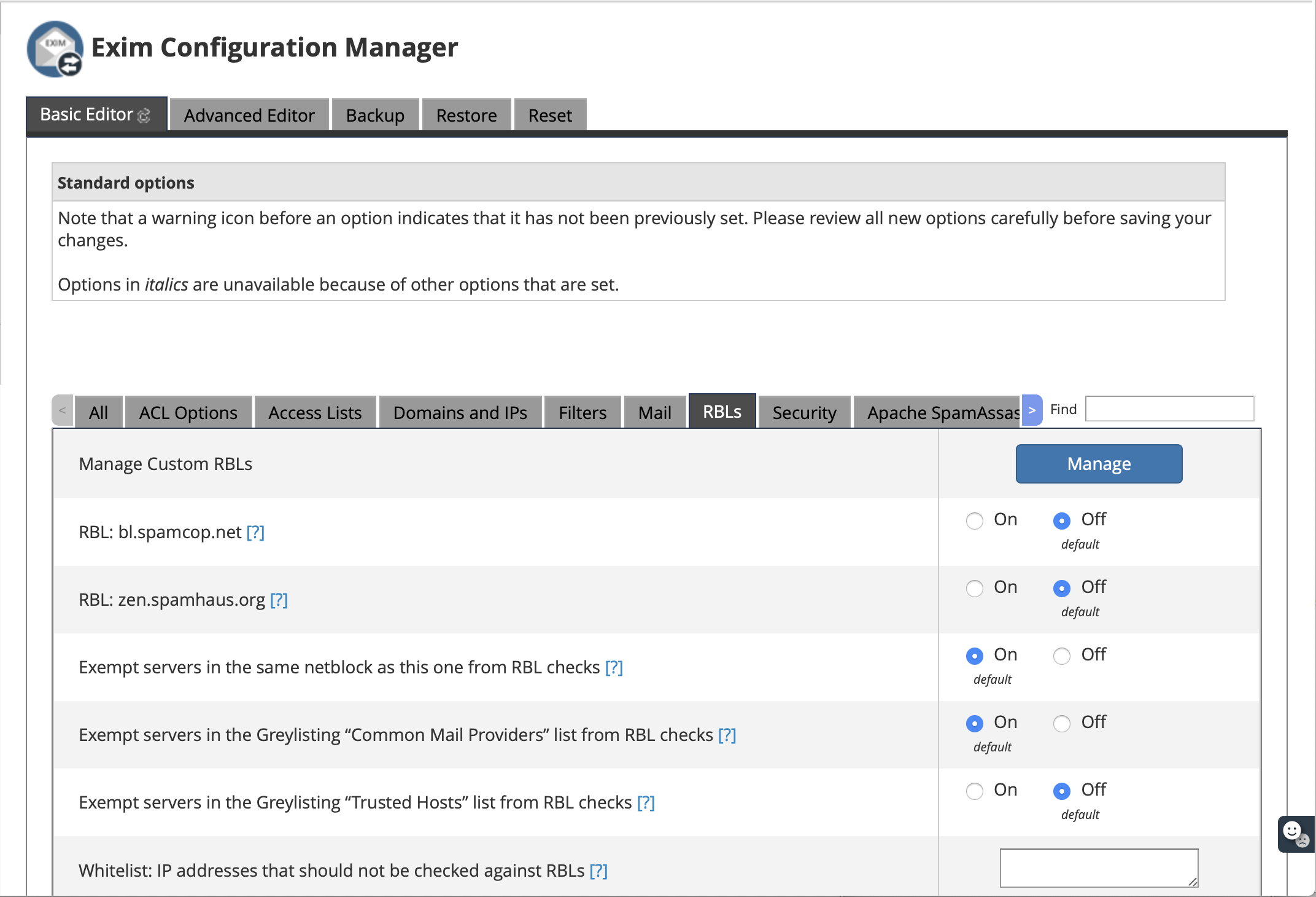 Exim Configuration Manager