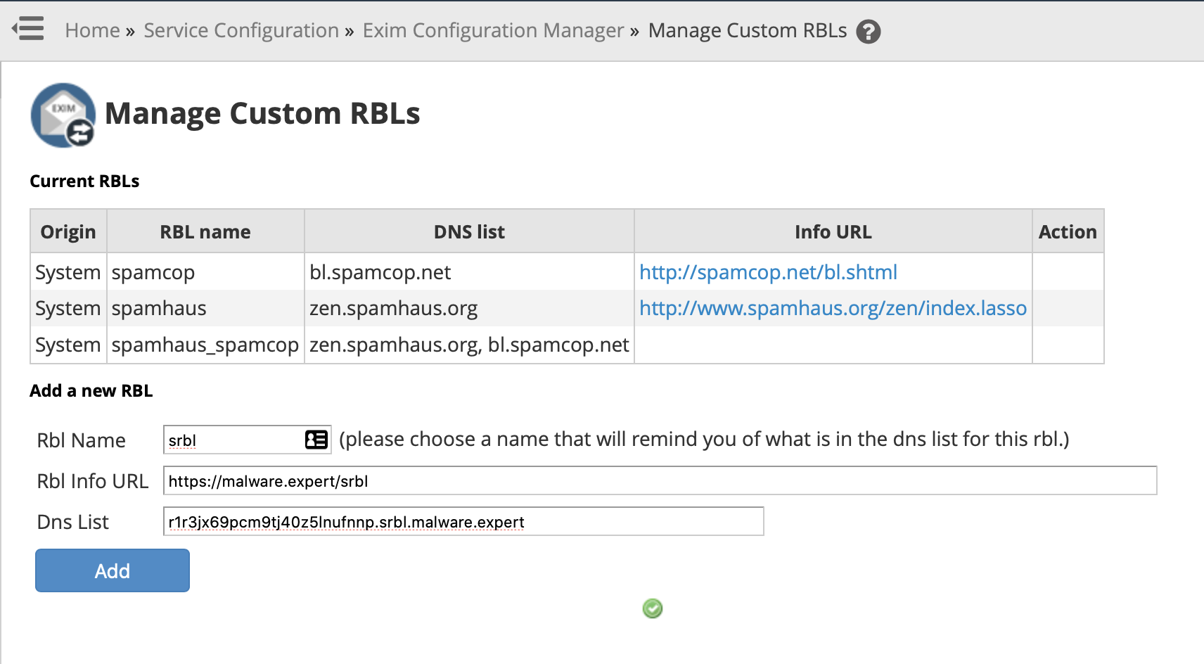 Manage Custom RBLs